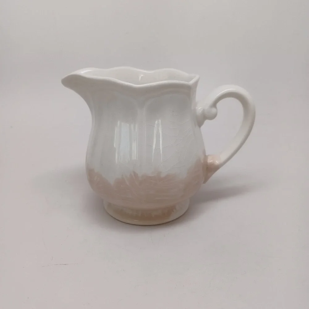 Federalist Ironstone Creamer Pitcher White Tan Scalloped Japan 4238 Vintage